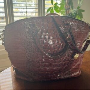 Brahmin Croc-Embossed Satchel - Deep Burgundy